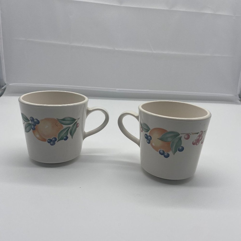 2 Corningware Abundance Mugs Coffee Cups Flat Handle Fruit